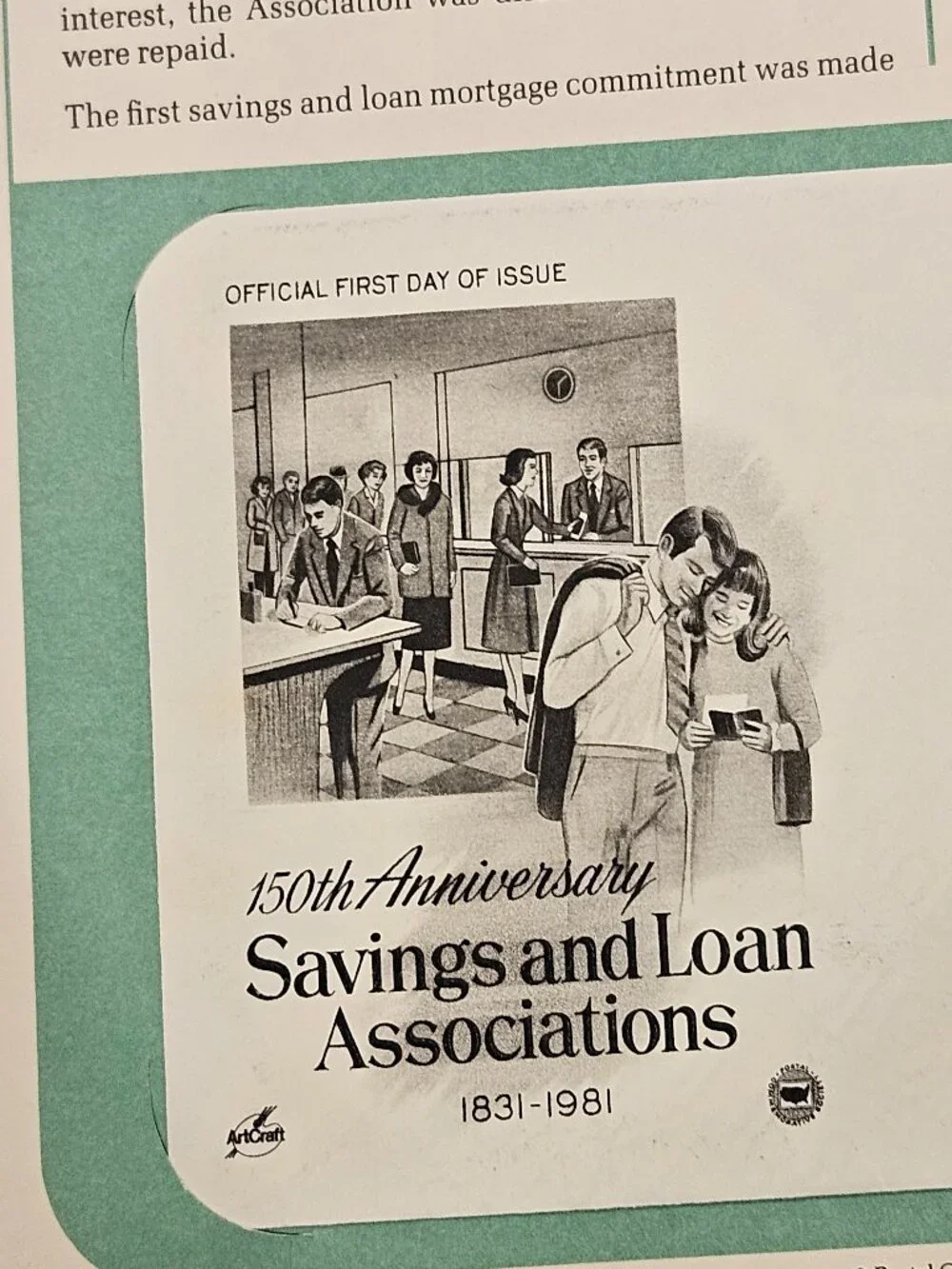 RARE COLLECTIBLE USPS 1ST DAY ISSUE COVER SAVINGS & LOAN ASSOCIATIONS 150 STAMP